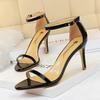 Women Summer 8cm 11cm High Heels Fetish Sandals Gladiator Platform Strap Glossy Leather Sandles Lady Nude Low Heels Party Shoes