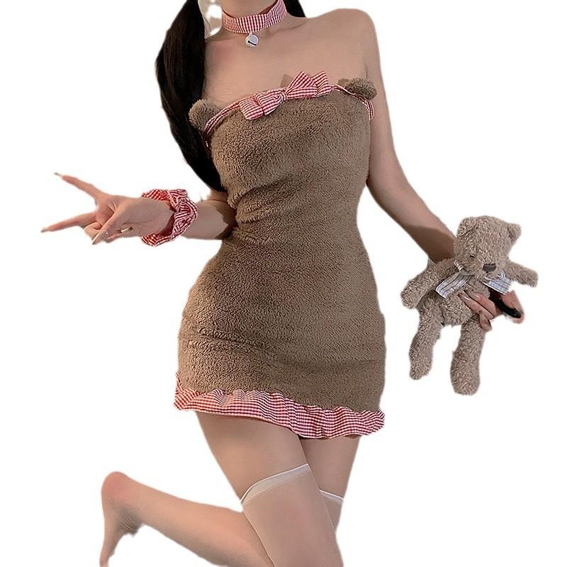 Sexy lingerie bear cosplay free hip wrap large size uniform temptation halter suit underwear