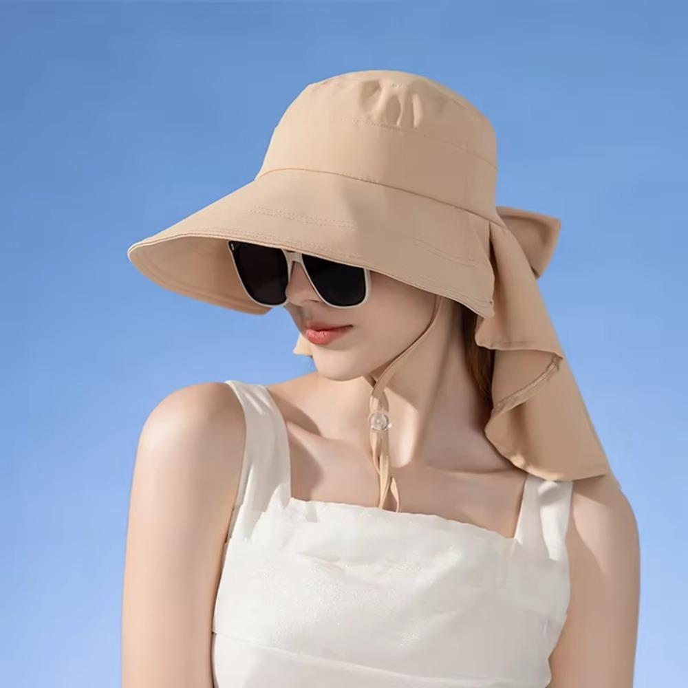 with Shawl Sunshade Bucket Hat Big Bowknot Aiti UV Fishman Hat New Design Bow Sun Hat  Beach