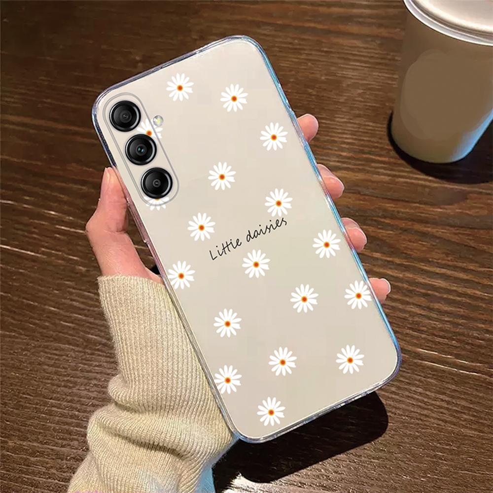 For Samsung Galaxy M13 M14 M15 M23 M33 M34 M53 M54 M55 Oil Painting White Daisy Flower Phone Case Clear Transparent Couple Cover