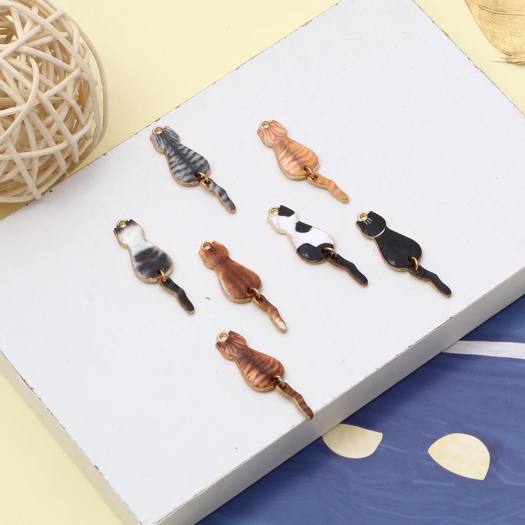 10PCs Cat Enamel Gold Color Metal Charms Animal Pendants Multicolor DIY Making Necklace Earrings Women Fashion Jewelry 3.5cmx1cm