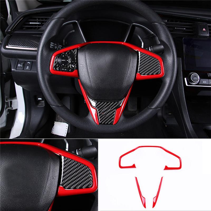 Red Car Interior Steering Wheel Cover Trim For Honda Civic 2016-2020 10Th Replacement Parts Accessories