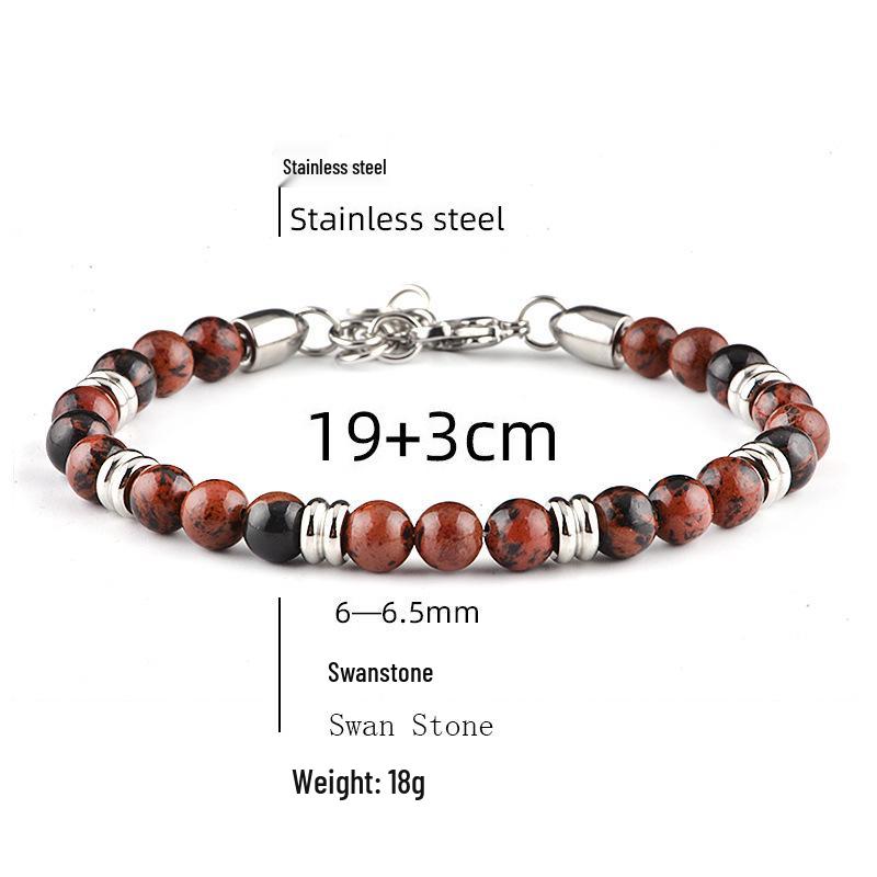 Handmade 6mm Painted Stone  Stainless Steel Bracelet - European  American Style Jewelry