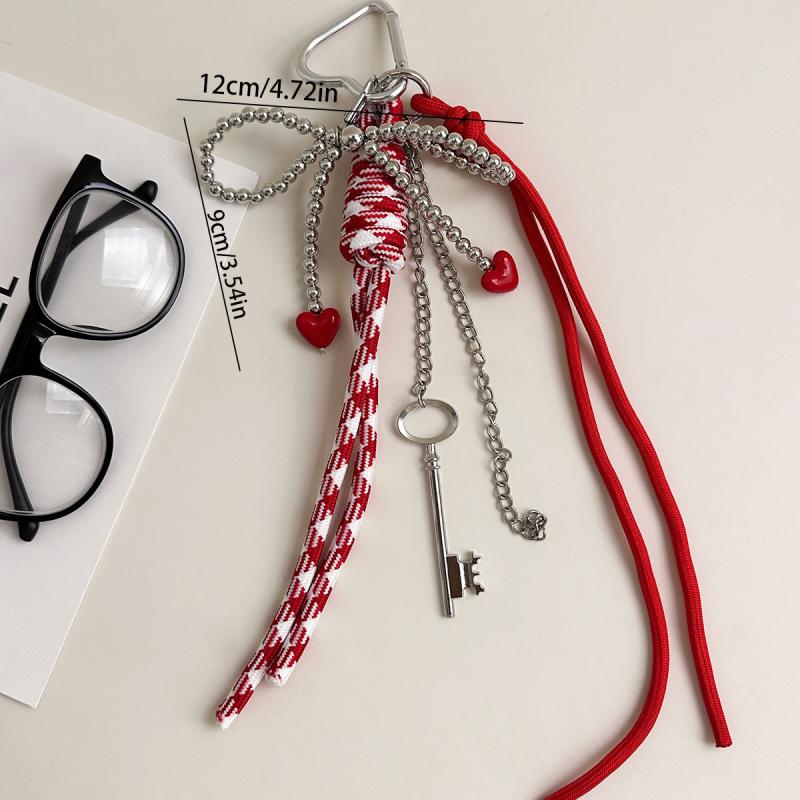 1 Piece Handmade Love Bow Weaving Rope Keychain Creative Simple Diy Rope Pendant Y2K Tassels Trendy Accessory Gifts
