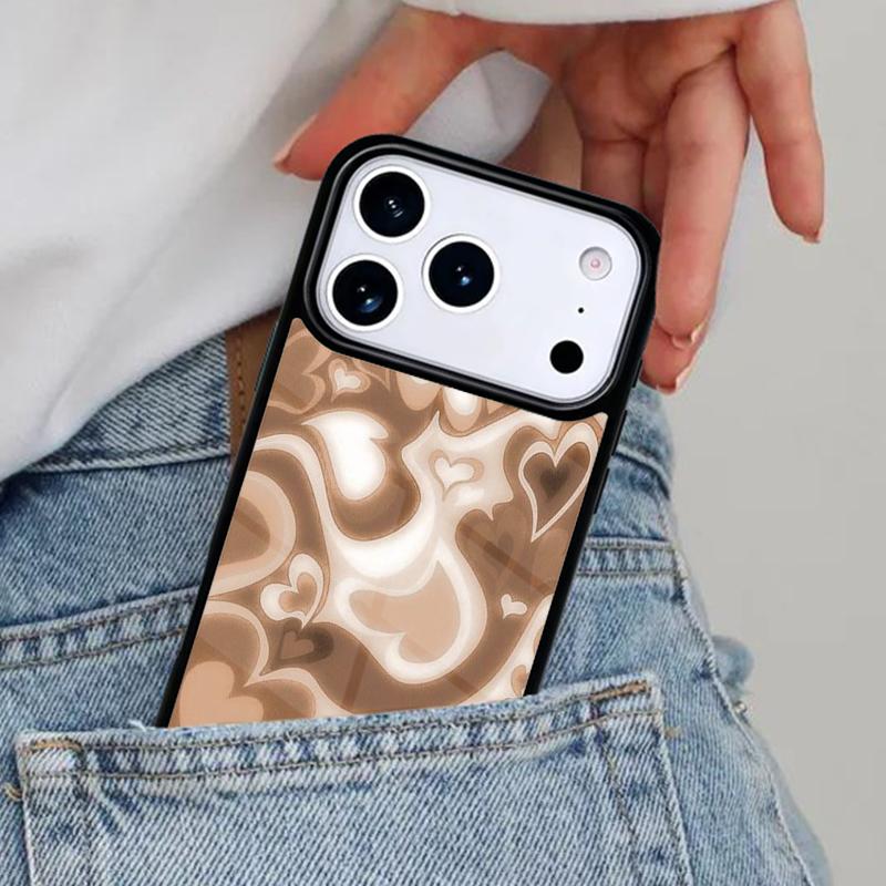 Latte Love Braunes Herz Ästhetische Handyhülle für iPhone 17ProMax 12 13 14 15 16e 17 Pro Max Plus Air Cover