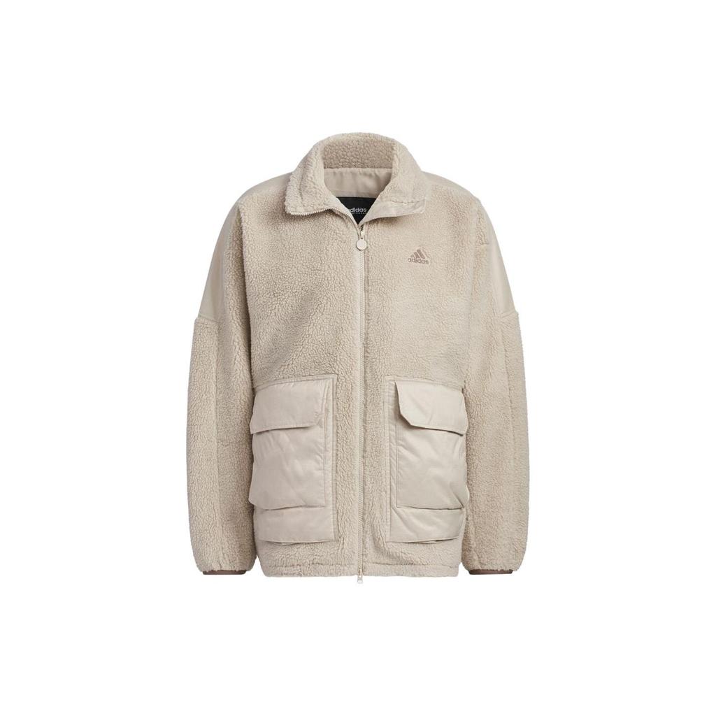 Adidas Nedbrettskrage Bokstavtrykk Lomme Langermet Jakke Unisex Overbekledning Beige IK7342