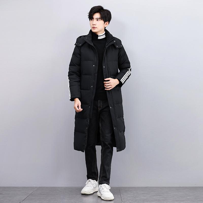 Men's and Women's Down Jackets Medium and Long Korean Version Loose Casual Knee Winter Hooded Jacket
