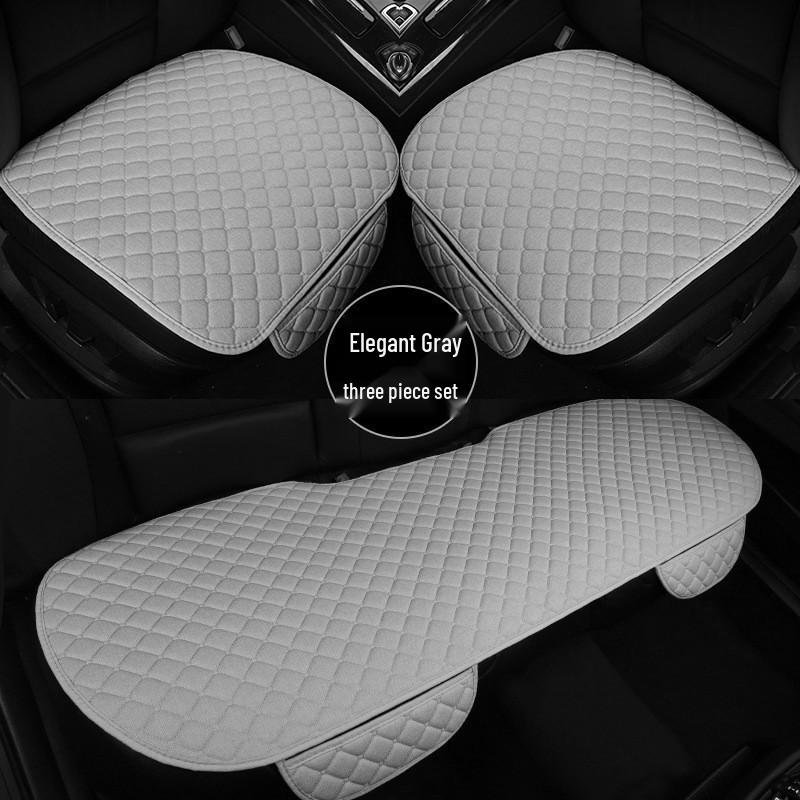 All-Season Breathable Linen Car Seat Cushion Set with Polka Dot Embroidery