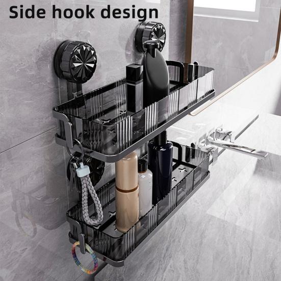 Bathroom Storage Shelf with Suction Cup Strong Load-bearing Hook Design Easy To Install Storage Rack Shower Caddy