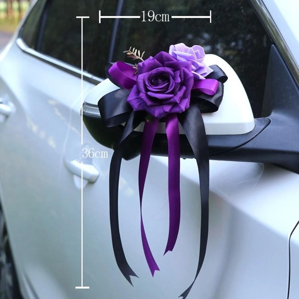 Retro Bow Rearview Mirror Decoration Wedding Party Door Handle Decoration Automotive Supplies