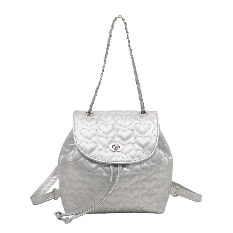

Love rhombus chain backpack women s 2025 new fashion Korean version casual backpack shoulder bucket bag серебряный