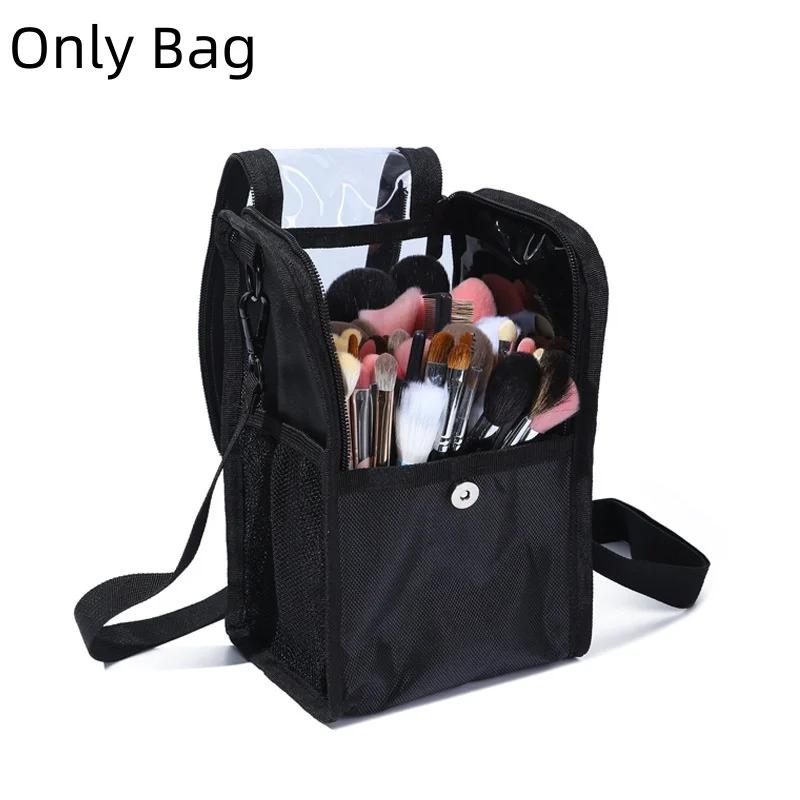

Многофункциональная черная косметичка из искусственной кожи большой емкости, поясная сумка для кистей для макияжа с поясом для профессионального визажиста
