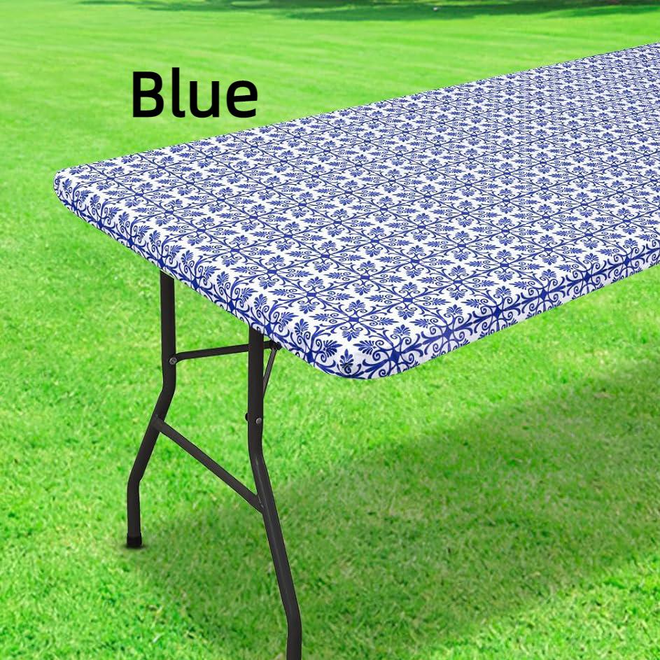Waschbare 4/6/8 Fuß große Outdoor-Tischdecke mit elastischen Kanten – perfekt für Camping, Picknicks und Gartenpartys – strapazierfähiges Polyester