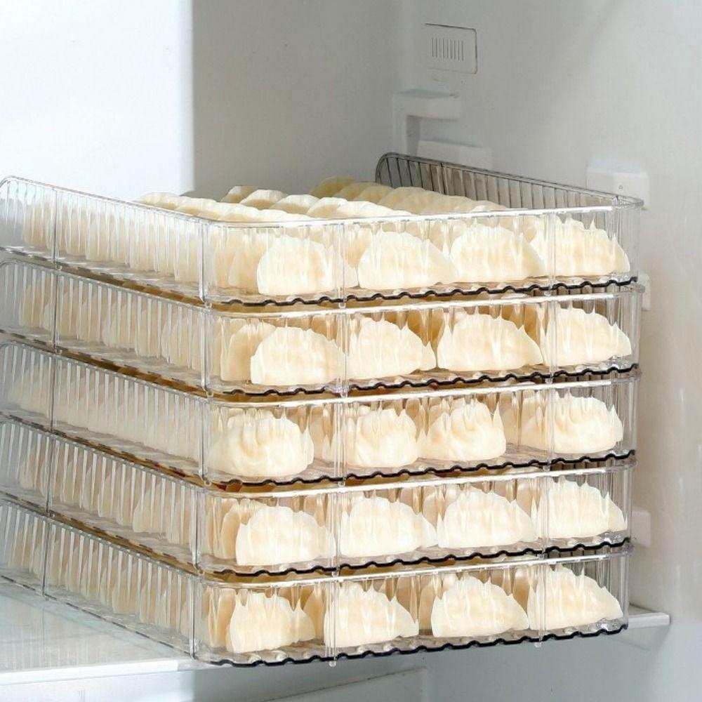 Practical Transparent Dumpling Tray Rectangular Stackable Dumpling Cover Plate Non-Stick Large Capacity Dumpling Box Kitchen