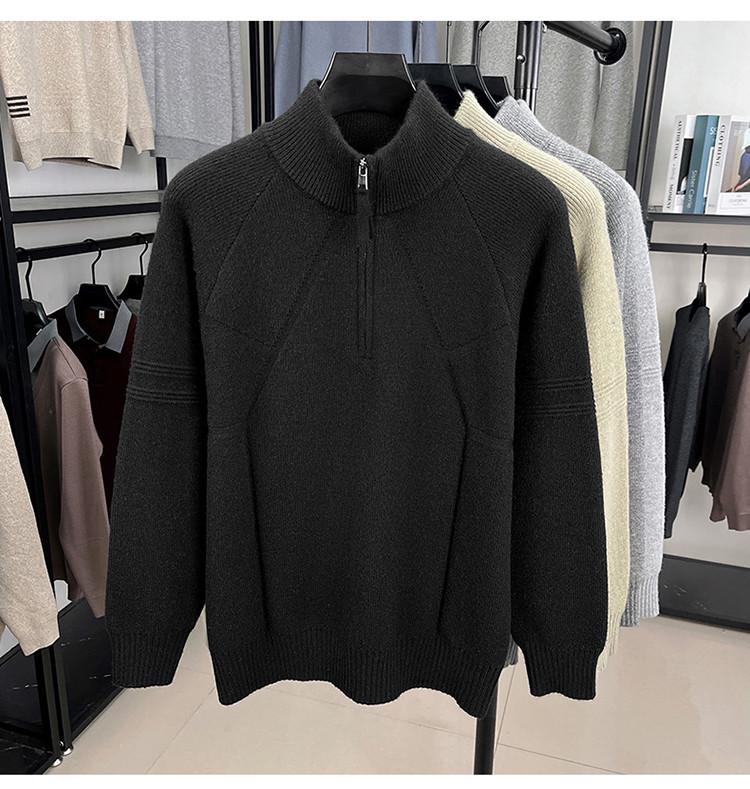 

Men s Thickened Raglan Sleeve Half-Zip Jacquard Sweater L for 115-135 jin чорний