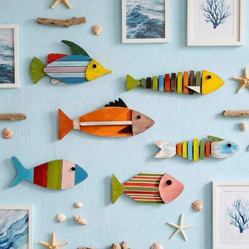 Vintage Coastal Style Fish Ornaments Nautical Style Fish Pendant Set Living Room