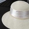 Elegant Women's Sun Hat with Bow & Faux Pearl Accents - Breathable, Wide Brim Straw Bucket Cap for Summer