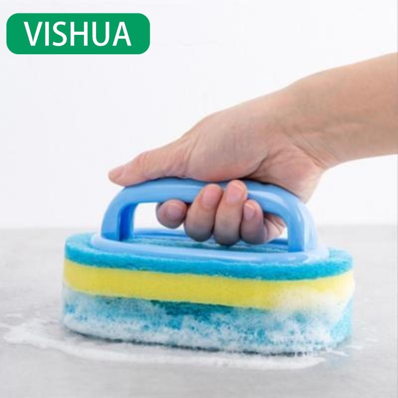 A Hard Sponge with A Handle for Cleaning Tiles and Ceramic Hobs