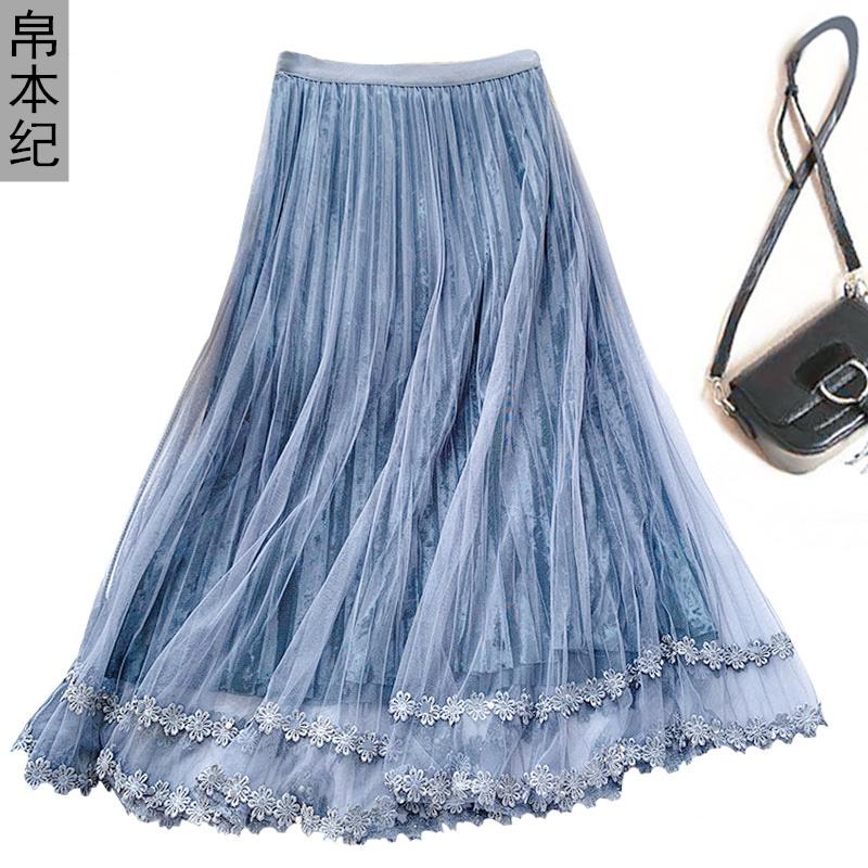 

Юбка из золотистого бархата, женская осенне-зимняя юбка с высокой талией, юбка-плиссе А-силуэта, кружевная сетчатая юбка, юбка-шарф 2XL