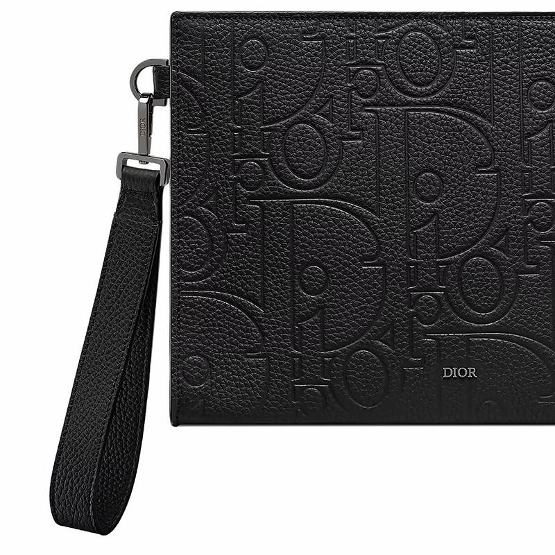 Dior A5 Embossed Logo Detachable Wrist Strap Gravity Print Leather Clutch Men Clutch Black 2ESCA483LLG-H00N