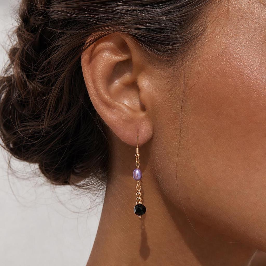 European and American Multicolor Natural Stone & Seed Bead Tassel Earrings, Stainless Steel Women's Accessory
