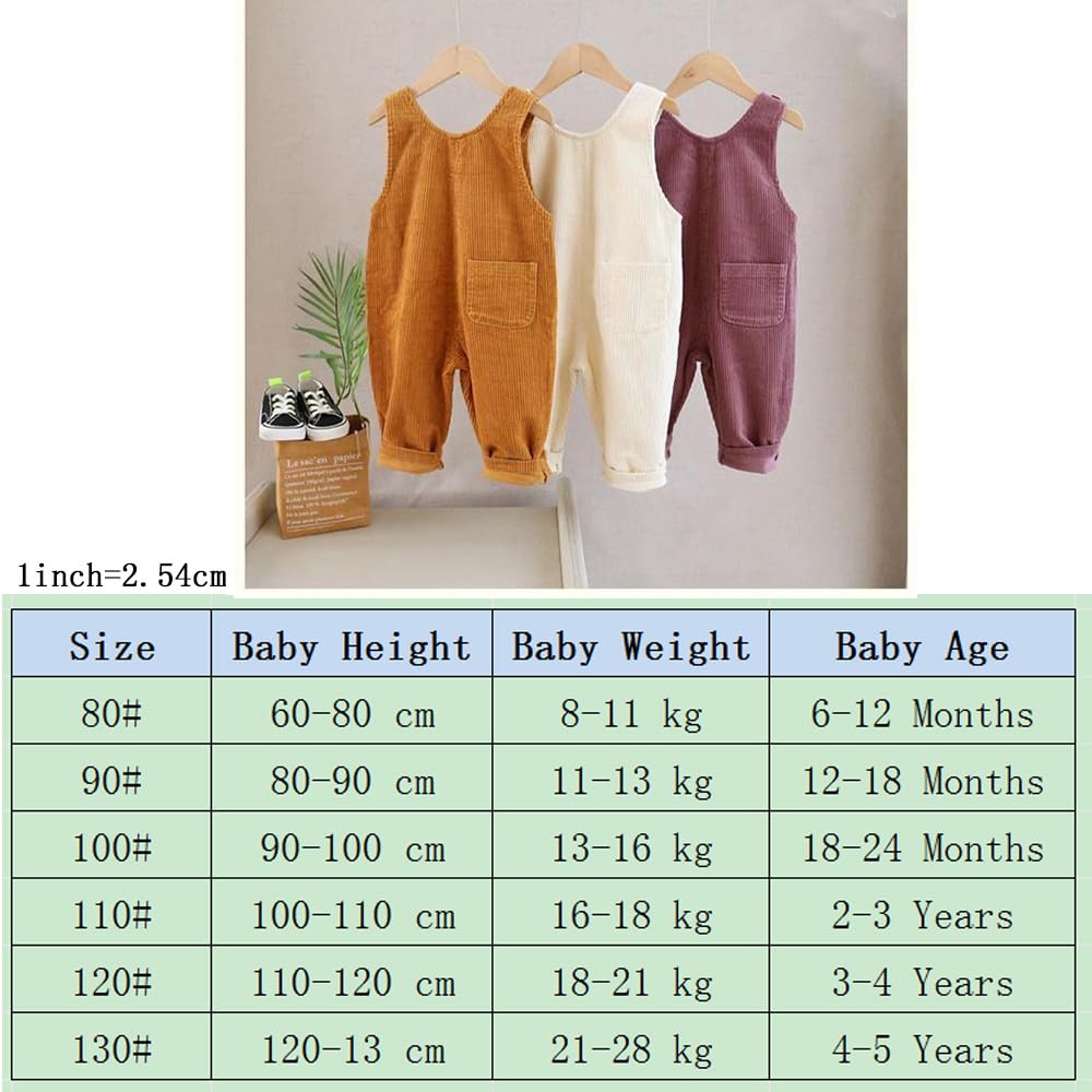 Shidayiya Baby Boys Girls Soft Corduroy Suspender Overalls Loose Retro Toddler Bib Pants Trousers with Pockets (100 (90-100cm Height), C01/White)