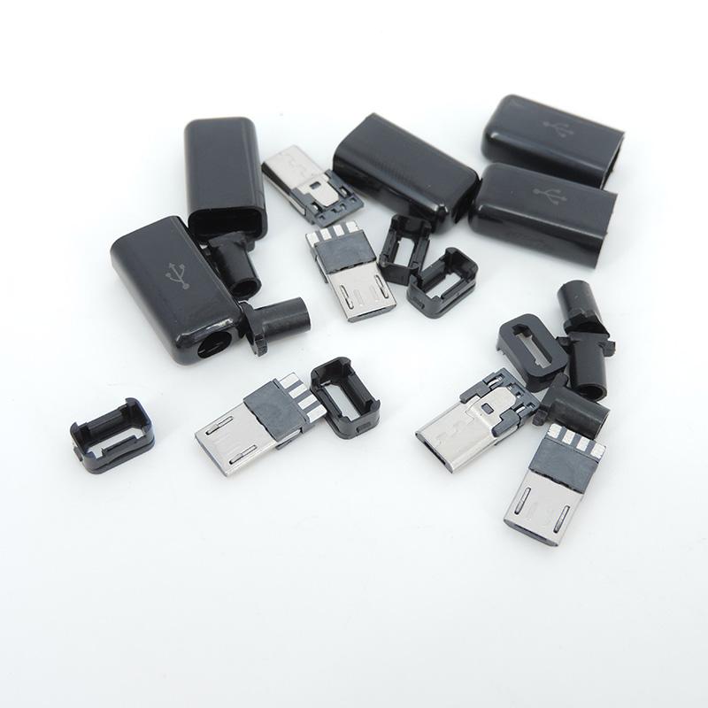 Micro USB 5PIN Welding Type Male Plug Connectors Charger 5P USB Tail Charging Socket 4 In 1 White Black