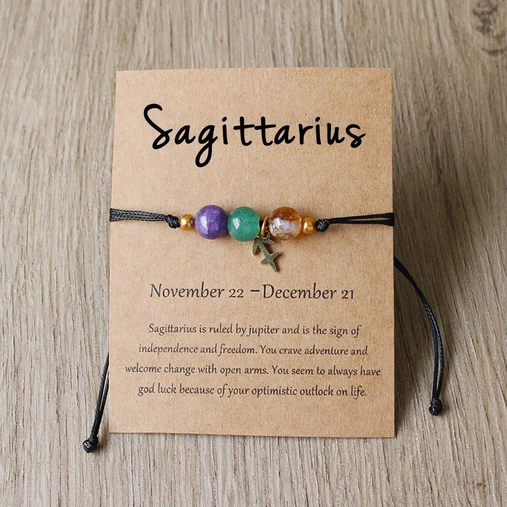 12 Zodiac Signs Natural Stone Handmade Braided Bracelet Minimalist Woven Jewelry for Women Men