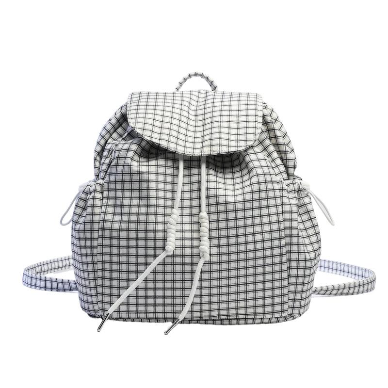 Schoolbag Korean ins Lightweight Nylon Plaid Backpack 1011 New Large Capacity Lazy Wind Versatile Drawstring Small School Bag