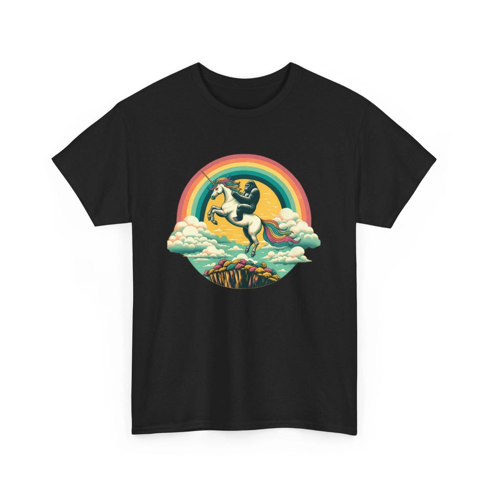 

Funny Unisex Adult T Shirt Absurd Silly Fantasy Gorilla Riding Unicorn Rainbow M