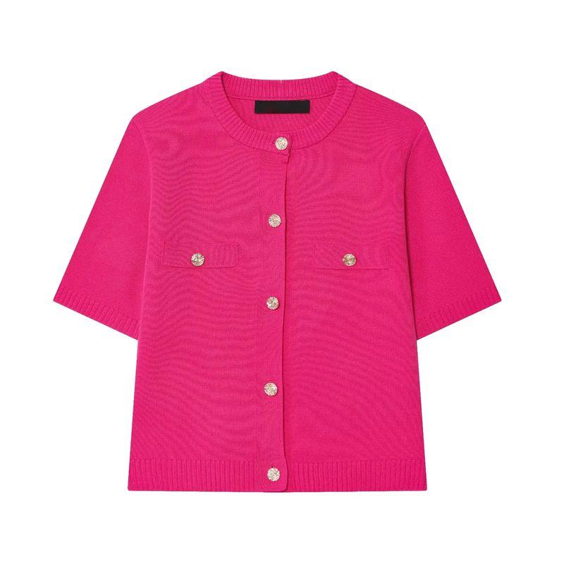 Summer New Product Women's Clothes Classic Style Round Neck Short Sleeve Minimalist Fashion All-Match Short Knitting Outwear 1822022