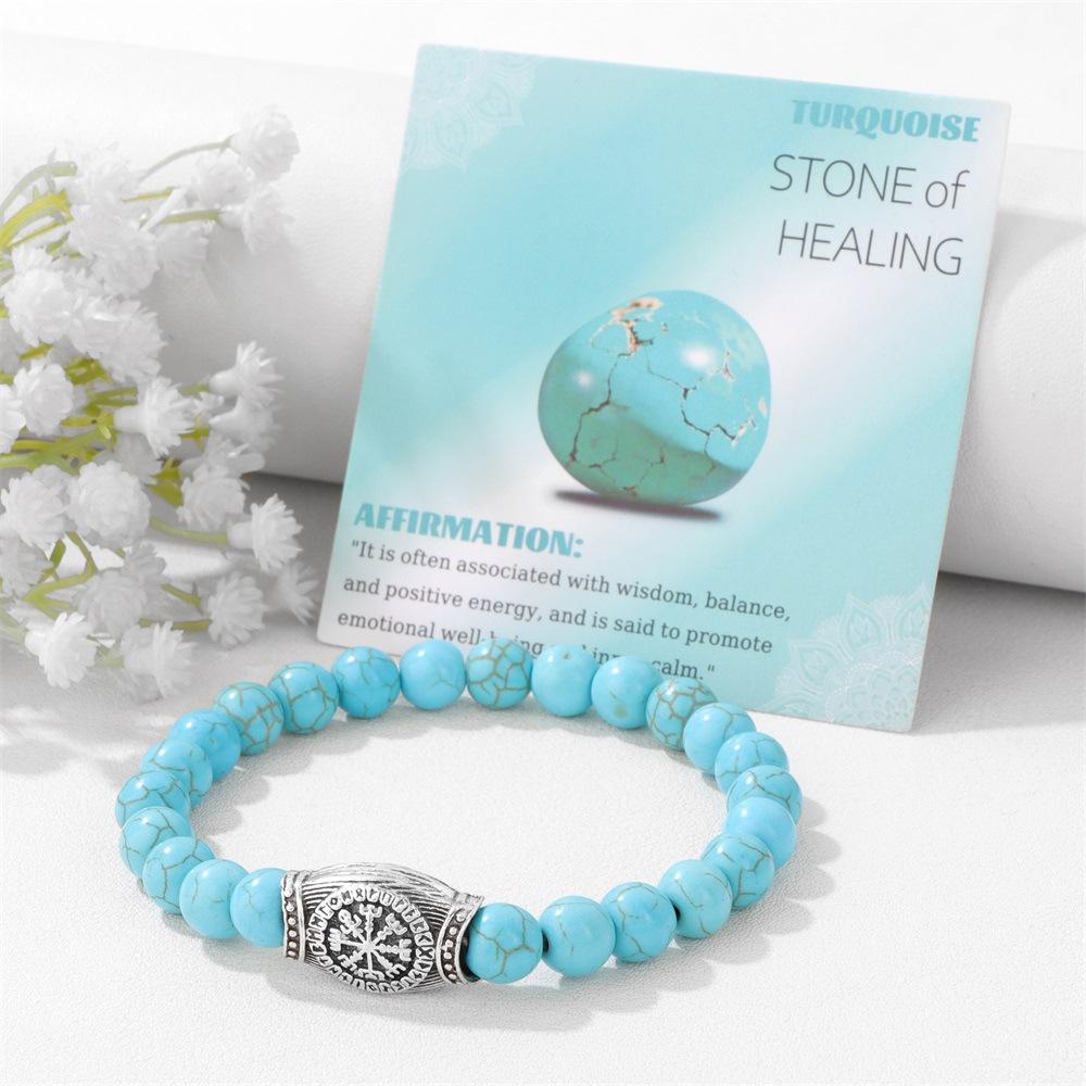 Viking Inspired Beaded Bracelet Stone Gemstone Rune Style Unisex Jewelry Gift