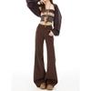 American Maillard coffee color slightly pulled jeans women's spring and autumn new high waist high and thin versatile floor flared pants