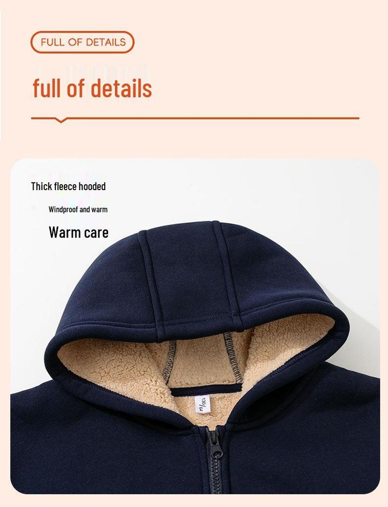 Kids' Lambswool Fleece Hoodie - Fashionable Solid Color Cardigan for Girls and Boys, Warm for Autumn/Winter