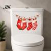 Christmas Bathroom Toilet Stickers Stocking Stickers, Waterproof PVC Decals for Holiday Home Easy Peel And Stick Decoration, Red Watercolor