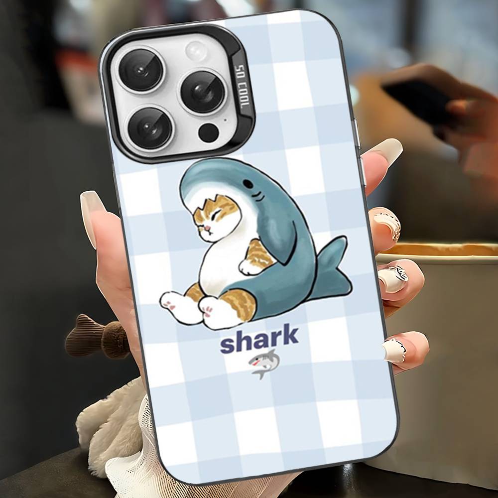 

M-Mofusand Cute Shark Cat Colorful Phone Case For IPhone 17 16 15 14 13 12 11 Pro Max Plus Matte Cover iPhone 15 plus