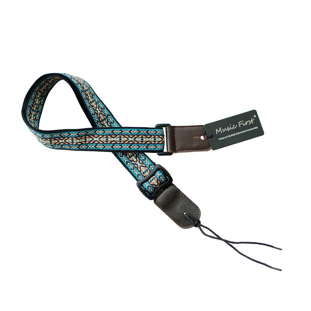 [MUSIC FIRST] Country Style Soft Cotton & Genuine Leather Ukulele Strap, Ukulele Shoulder Strap Version 2.0