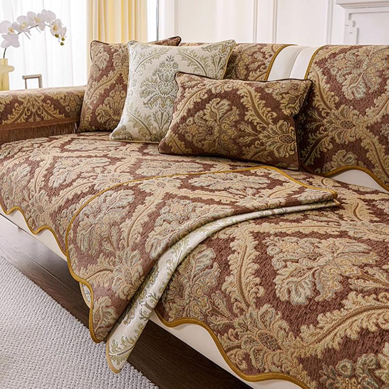 Chenille Sofa Cushion Non-slip Anti-wrinkle Sofa Cover All Seasons General European Modern Romantic Plant Jacquard Couch Cushion