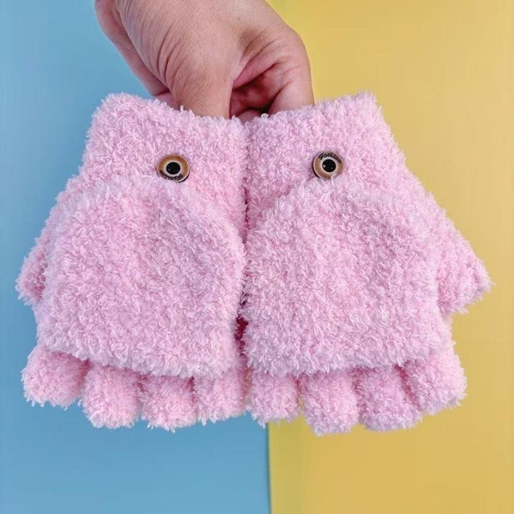 New Solid Color Warm Gloves Warm Windproof Flip Gloves Knitted Coldproof Fingerless Gloves Autumn and Winter