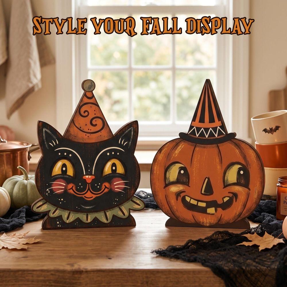 1/6 Pcs 10cm Halloween Tabletop Sign Plywood Halloween Tiered Tray Decor  Indoor
