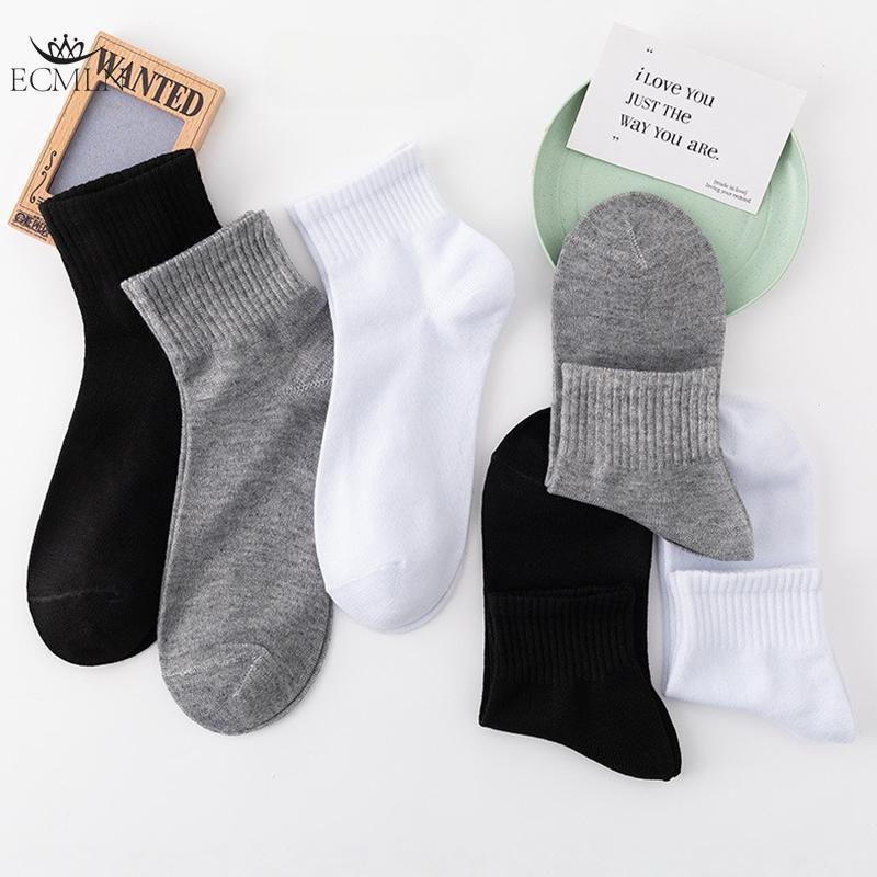 Șosete de primăvară și vară ieftine pentru bărbați, cu tuburi mijlocii, negru/alb/gri, de culoare uni, sport, care absorb transpirația și respirabili.