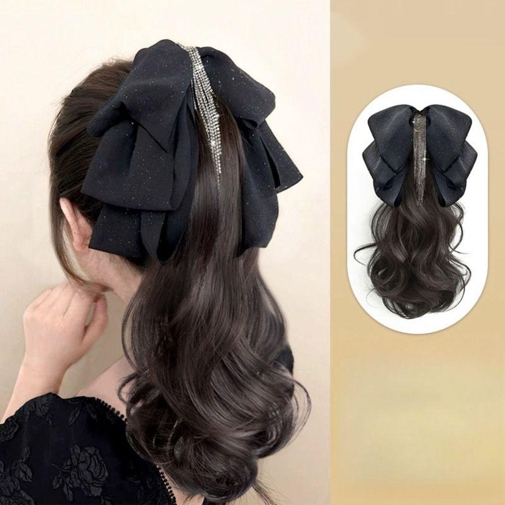 

Tassel Ponytail Wig Clip Natural Fluffy Bowknot Wig Clip Sweet Bow Claw Clip Girl черный коричневый