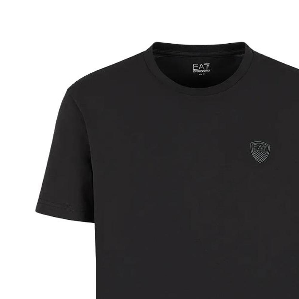 Emporio Armani EA7 SS23 Solid Logo Pullover Short Sleeve T-Shirt Men Tops Black 3RPT41-PJNTZ-1200