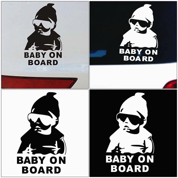 14x9cm BABY ON BOARD Cool Rear Reflective Sunglasses for Children Car Stickers Warning Decals