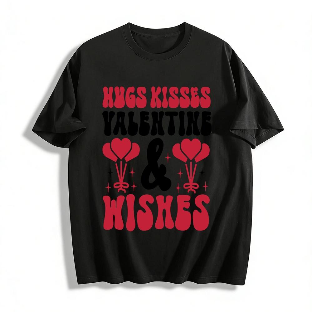 Valentine s Day Hugs Kisses Wishes Print Casual Top Pure cotton T-shirt XXS