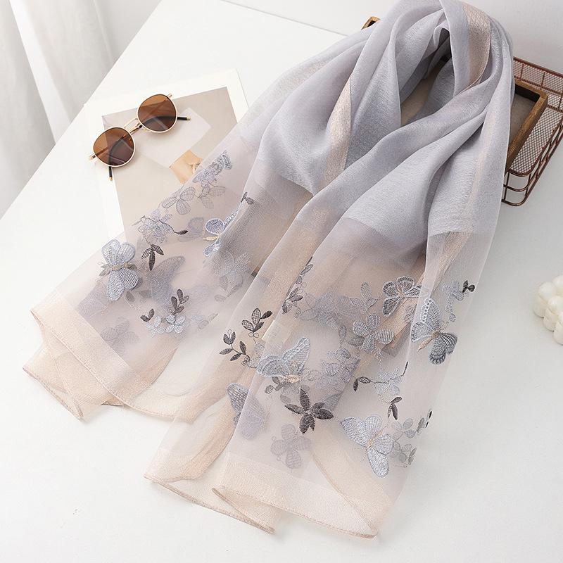 Four Season silk wool scarf women hijab pashmina shawls wrap Blanket Floral Pashmina Embroidery Scarves Foulard high quality