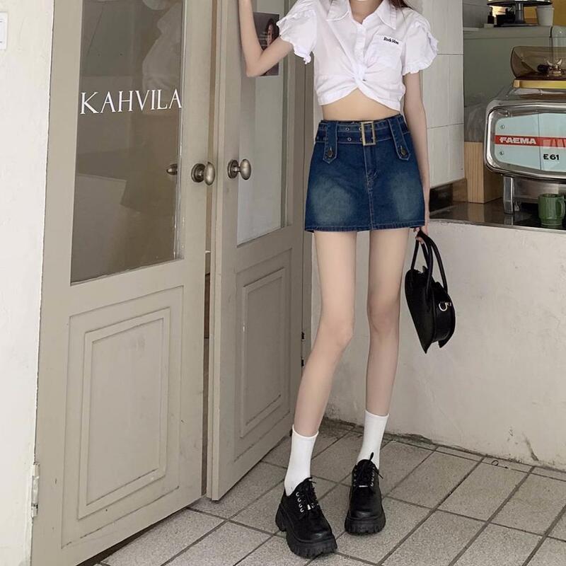 High Waist Denim Skirt Women A-Line Bodycon Mini Vintage Blue Black 2025