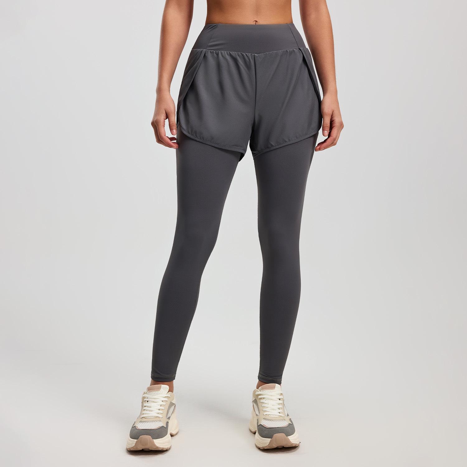 

High Waist Slimming Yoga Pants with Pocket - Women s Two-Piece Look, Elastic Hip-Lifting, Ideal for Running & Fitness. M сірий колір