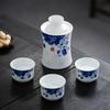 Blue & White Porcelain Ceramic Wine Warmer Set - Includes Pot and Sake Cup for Home Use