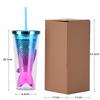 Double Layer Plastic Cup Creative Gradual Change Mermaid Tail Straw Cup Appearance Electroplating Color Sequined Water Cup